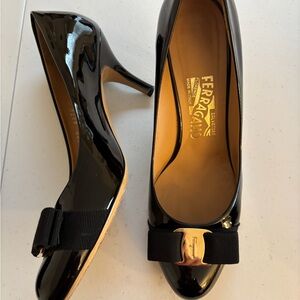 Salvatore Ferragamo Black Patent Heels with Bow